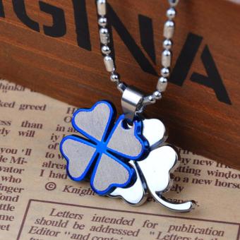 Fashion Men's Necklace with Titanium Stainless Steel Four Leaf Clover Personality Pendant Necklace(Blue) - intl
