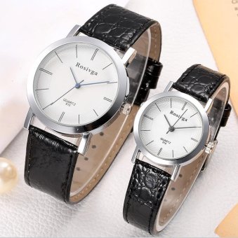 CE set of two new fashion Korean version of the brand watches female students quartz watch men's belt leisure couple on the table leisure students quartz watches fashion watches couple pairs of round dial black strap White dial - intl
