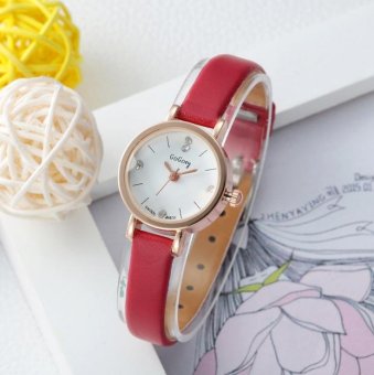 CE Korean version of the trend of female students belt quartz watch female models diamond simple thin belt watch ultra-thin ladies watch fashion single product watch selling single product round dial Red strap White dial - intl