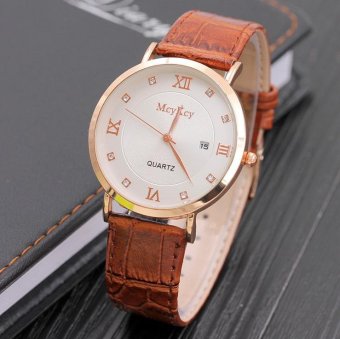 CE thin section with a calendar men's business casual watch simple belt point drill scale Europe and the United States selling fashion single product watch selling single product round dial brown strap white dial-B - intl