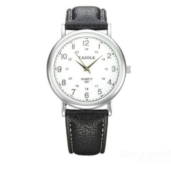 LD Shop YAZOLE 281 PU Band Big Dial Waterproof Quartz Watch (White&Brown)