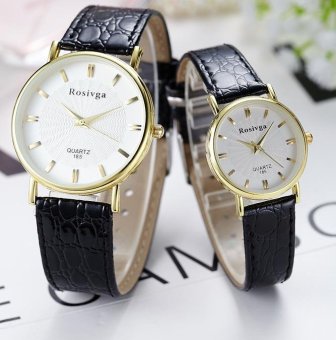 CE set of two Korean version of the men's watch couple high-grade belt ladies watch brand fashion fashion table waterproof quartz watch fashion watch couple on the table round dial black strap white dial - intl
