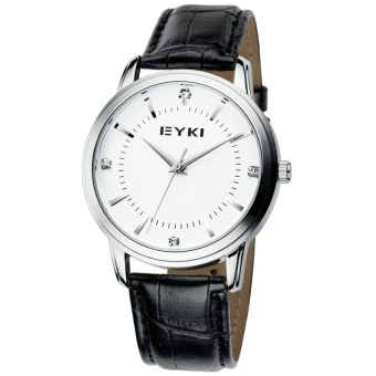 EYKI Brand Men Casual Leather Strap Business Quartz Wrist Watch (Black)