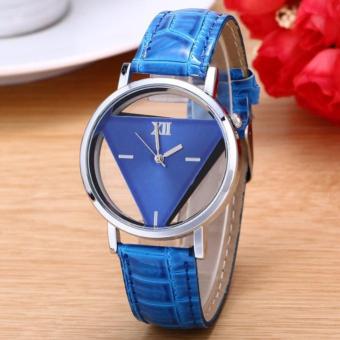 Mens Womens Unique Hollowed-out Triangular Dial Black Fashion Watch Blue - intl