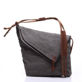 Canvas Bag Crazy Horse Leather Sling Messenger Bag New Trend of Men and Women Cloth Slung Spot Trends (Grey)-intl