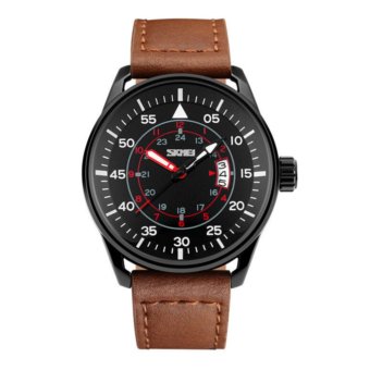SKMEI Mens Automatic Watch Fashion Leather clock top quality famous china brand waterproof luxury military vintage(Brown) - intl