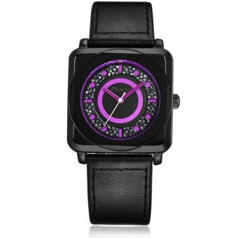 woppk Wei Na davena genuine pedicle Fashion Square Watch brightcrystal diamond lady Leather Watch (Black) - intl