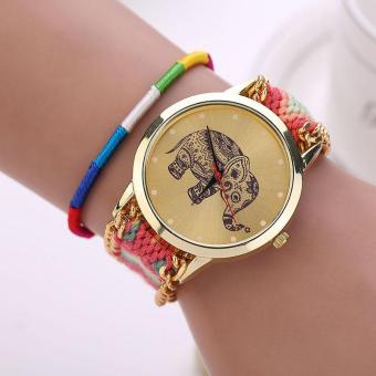 Women Girl Handmade Braided Elephant Bracelet Dial Quarzt Watch Pink - intl