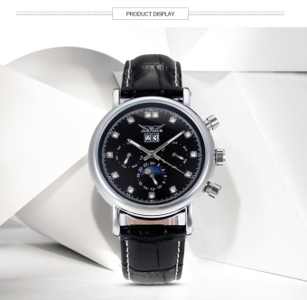 Jargar Automatic Silver Men's Calendar Elegant Moon Phase Leather Watch(Black)