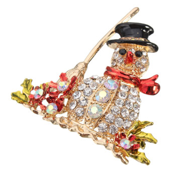 Crystal Rhinestone Jeweled Christmas Bell Snowman Deer Brooch Pin Clothes Decor Gold Snowman