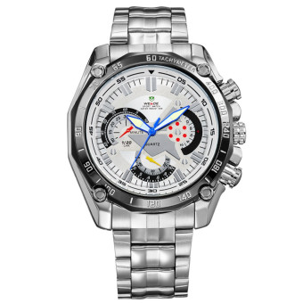 [100% asli] WEIDE merek laki-laki perhiasan jam kuarsa olahraga sejalan stainless steel tahan air jam tangan militer (di luar negeri)