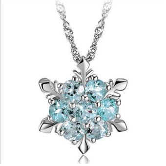 Buytra Fashion Blue Crystal Snowflake Necklace Pretty Frozen Flower Pendant Necklaces Sky Blue