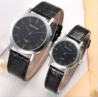 CE set of two new fashion Korean version of the brand watches female students quartz watch men's belt leisure couple on the table leisure students quartz watches fashion watches couple pairs of round dial black strap black dial - intl