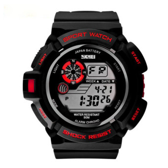 relogio digital Sport Watches Men Digital Watches 50M Waterproof Multifunction Climbing Dive LCD men's Wristwatch digital-watch(Red)