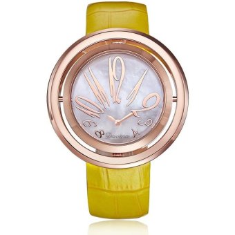 equipn Davena Wei Na pedicle new watch personality double doublemovement leather watch Digital Dial Diamond Watch (Yellow) - intl