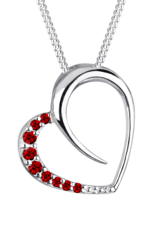 Elli Germany 925 Sterling Silver Kalung Heart Swarovski Crystals Red Merah