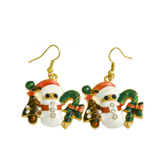 MagiDeal Novelty Christmas Lovely Drop Crystal Earrings Xmas Snowman Holiday Gift - intl