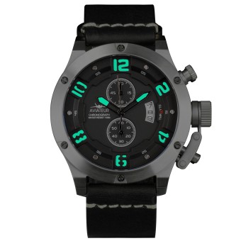 INFANTRY Mens Date Wrist Watch Chronograph Sport Army Black Leather Waterproof - intl