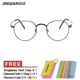 JINQIANGUI Men's Fashion Glasses Frame Vintage Retro Round Glasses Brown Frame Glasses Titanium Frames Plain for Myopia Men Eyeglasses Optical Frame Glasses - intl