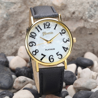 Fashion Women Retro Digital Dial Leather Band Quartz Analog Wrist Watch Watches(Black) - intl