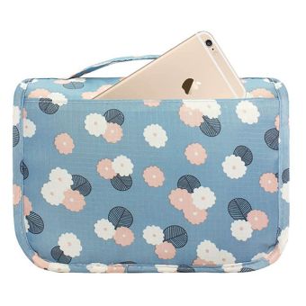 Whyus Travel Large Capacity Foldable Hanging Cosmetic Washing Storage Bag Organizer-Blue Flowers