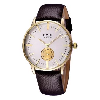 EYKI Unisex Watch Round Dial Nail Scale Alloy Case Leather Strap Watch Wristwatches Gold