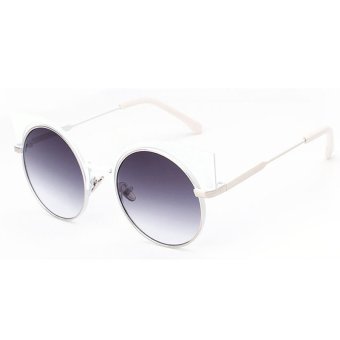 2016 New Round Sunglasses Women Brand Design Cat Eye Sun Glasses Women Retro Vintage Coating Mirror UV400 CC10514-03 (Grey)