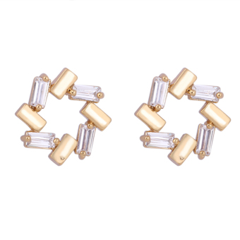 Pair of Cube Shaped Ring Style Women's Zircon Decored Ear Studs (White)
