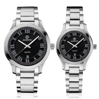 wuzeyu OCHSTIN Swiss brand couple quartz watch men and women with a waterproof stainless steel business trend of high-end watches calendar (silver)