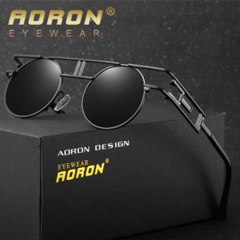 AORON Brand Unique Design Polarized Sunglasses Men's Round Glasses Women Gothic Anti-UV Sunglasses (Black Frame+Black Lens) [Buy 1 Get 1 Freebie]  - intl