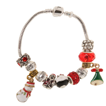 Santa Snowman Crystal Bead Pendant Merry Christmas Bangle Bracelet Xmas Gift - intl