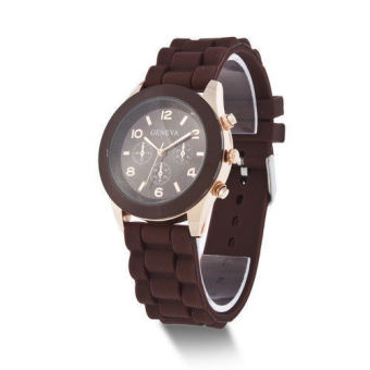 Unisex Geneva Silicone Jelly Gel Quartz Analog Sport Wrist Watch Women Girls (Coffee)