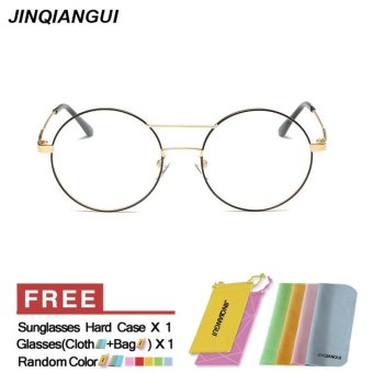 JINQIANGUI Glasses Frame Women Round Retro Titanium Eyewear BlackGold Color Frame Brand Designer Spectacle Frames for Nearsighted Glasses - intl
