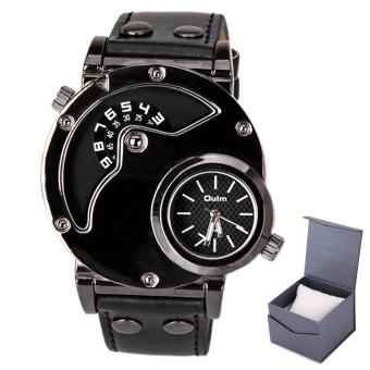 Coowalk Mens Dual Time Quartz Analog Wrist Watch with Unique Dual Dial Design,Steel Case,Comfortable Leather Band,Two Time Zone - Black - intl