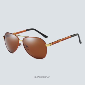 Brand Design Polarized Sunglasses Driving Sunglasses Male Pilot UV400 Eyewear Accessories Sun Glasses For Men xy110 (gold frame tea lense) - intl