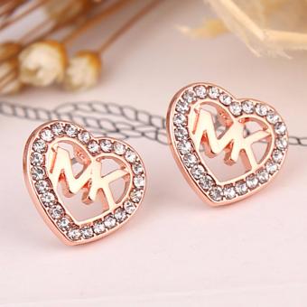 Hequ HOT SALE Hollow Heart-shaped Diamond Crystal Stud Earrings Earrings for Women Gold Jewelry Golden Bear Clip Crystal Earrings Gold - intl