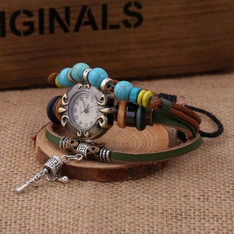 CE New Retro Leather Bracelet Table Hot Section Of The Drum Through The Leather Bracelet Watch Men And Women Watch Retro Watch Men And Women Leather Watch Punk Green - intl