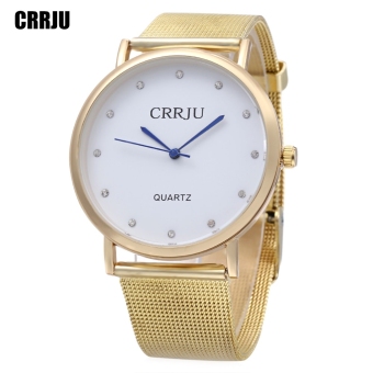 CRRJU 2109 Women Quartz Watch Stainless Steel Net Strap Artificial Diamond Dial Wristwatch (Gold)