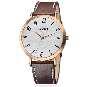 Brand EYKI Men Watches Leather Strap Casual Stainless Steel Dress Quartz Watch for Men -EET8708MS-MA Brown+Gold