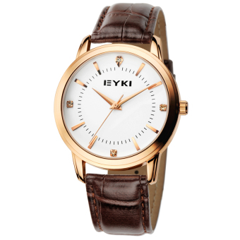 EYKI Brand Men Casual Leather Strap Business Quartz Wrist Watch (Brown)