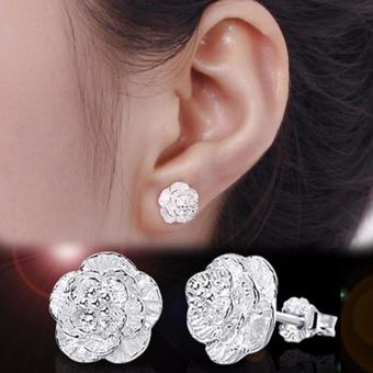 JBS 1 Pair New Romantic Flower Pattern Ear Stud Fine Jewelry Silver Plated Alloy Earrings