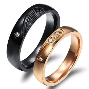 Titanium Cincin Couple Love Ring - Gold feat Black