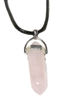 Hequ Hexagonal Natural Crystal Necklace (Pink Crystal Silver Buckle )