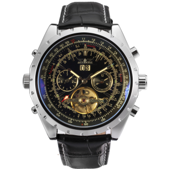 Jargar Men Mechanical Dress Watch Tourbillon Automatic Wristwatch Black Leather Strap Gift Box JAG212M3S7 (Black)