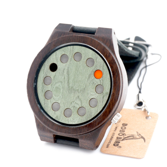 BOBO BIRD Unique Green Wood Watch 12 Wholes Real Leather Band Bamboo Wooden Quartz Watch In Gift Box - intl
