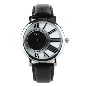 EYKI Fashion Couple White Dial Black PU Leather Quartz Waterproof Wristwatches (Black) - intl