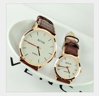 CE set of two Korean fashion fashion watches female models couple watches male electronic watches quartz students belt table fashion single product watch selling single product round dial Brown strap white dial - intl