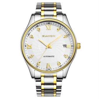 GUANQIN FS80006-A1 Automatic Self-wind Men Steel Watch Diamond Calendar (Gold White)