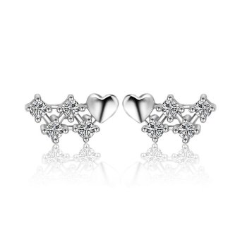 Women Cubic Zirconia Brilliant Round Cut Stud Earrings Solid 925 Sterling Silver Jewelry Gift - intl