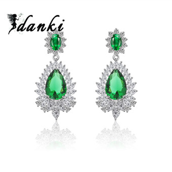 Nano Russian Emerald Lab Created Drop Earrings Women 925 Silver Wedding Banquet Jewelry